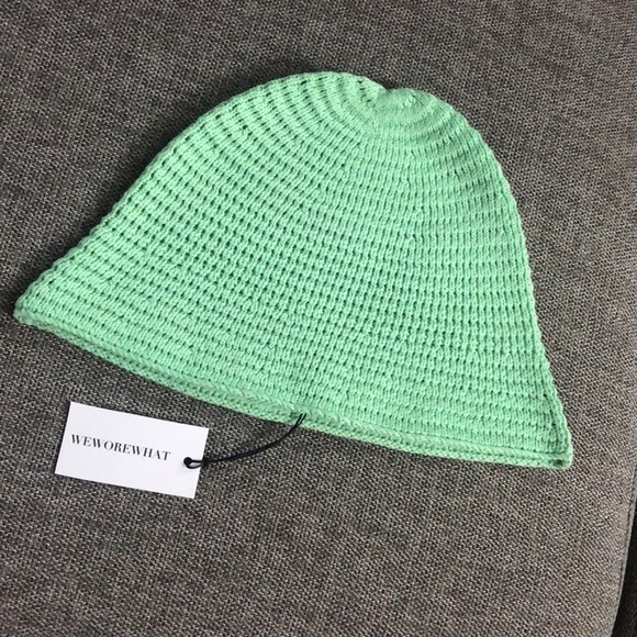 WE Wore What Crochet Solid ZLB Mint Green Bucket Hat Bohemian 100% Cotton - Picture 4 of 13